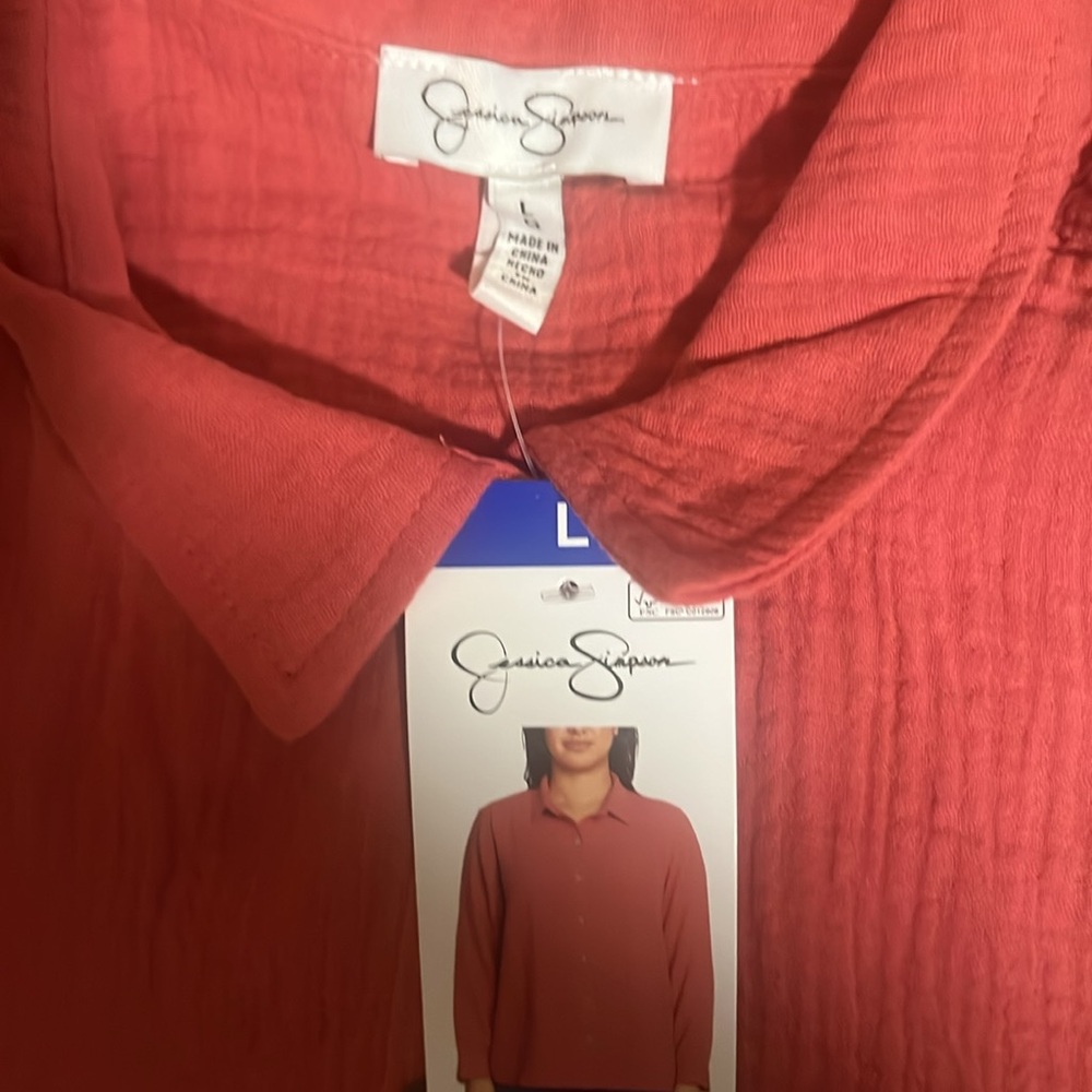 Jessica Simpson button down long sleeve blouse-off red color Large - Picture 7 of 7